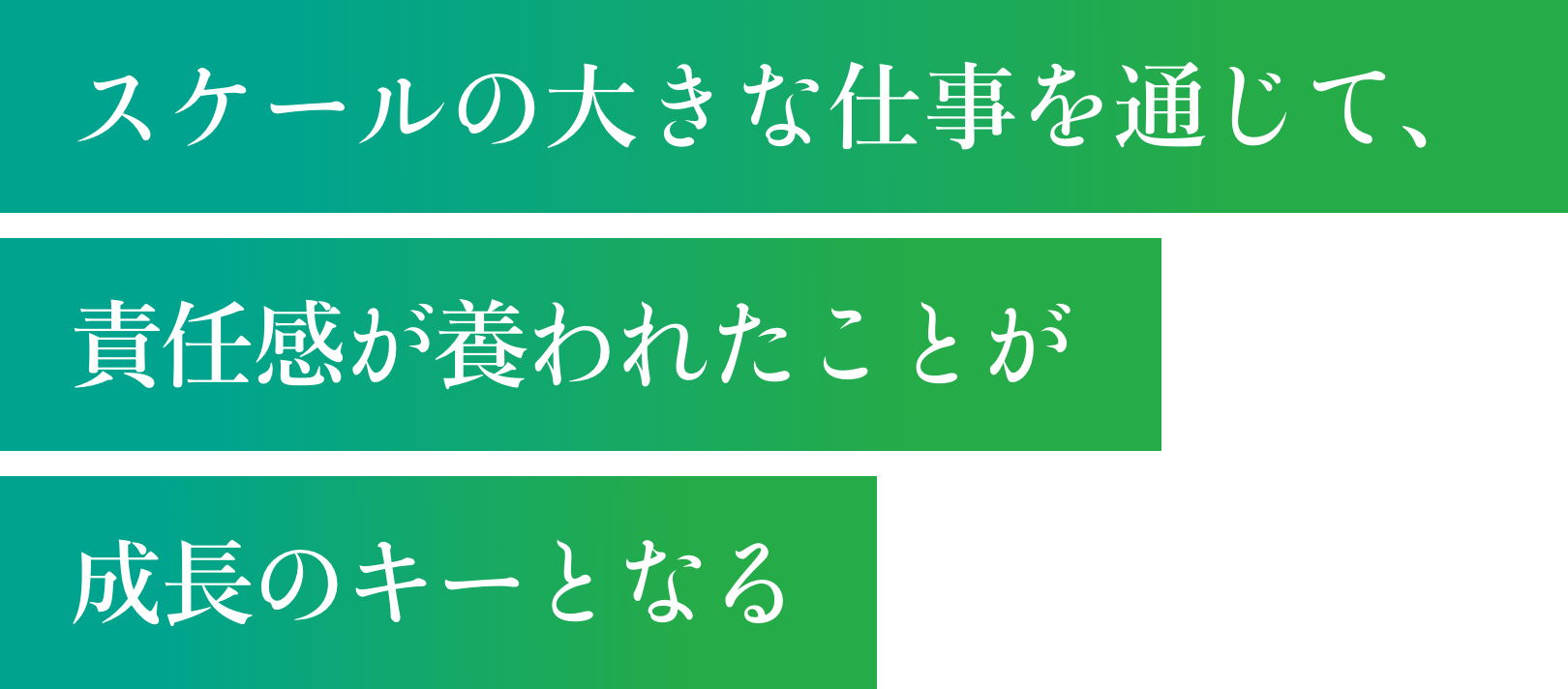 スケールの大きな仕事を通じて、責任感が養われたことが成長のキーとなる